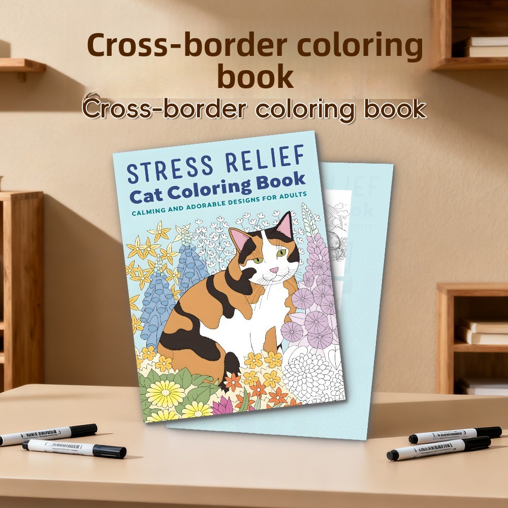 Adult Coloring Book Stress Relief - Buku Mewarnai Kucing Penghilang Stres Desain