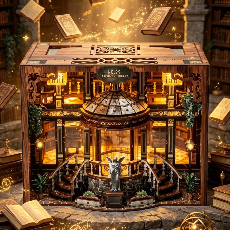 Kit Model 3D dengan Lampu, Rak - Diy Wooden Book Nook Kit Shelf Insert ulasan dan harga