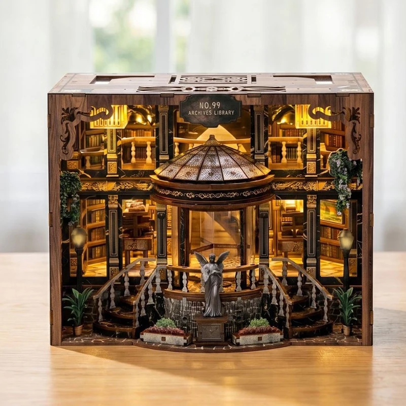 Kit Model 3D dengan Lampu, Rak - Diy Wooden Book Nook Kit Shelf Insert ulasan dan harga